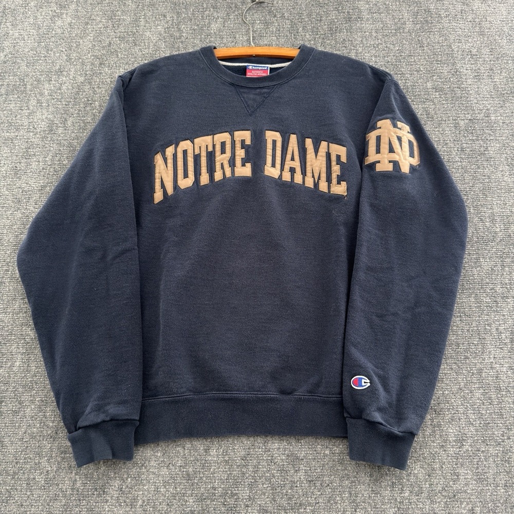 Y2K Champion Notre Dame Crewneck Sweatshirt Medium Navy Blue